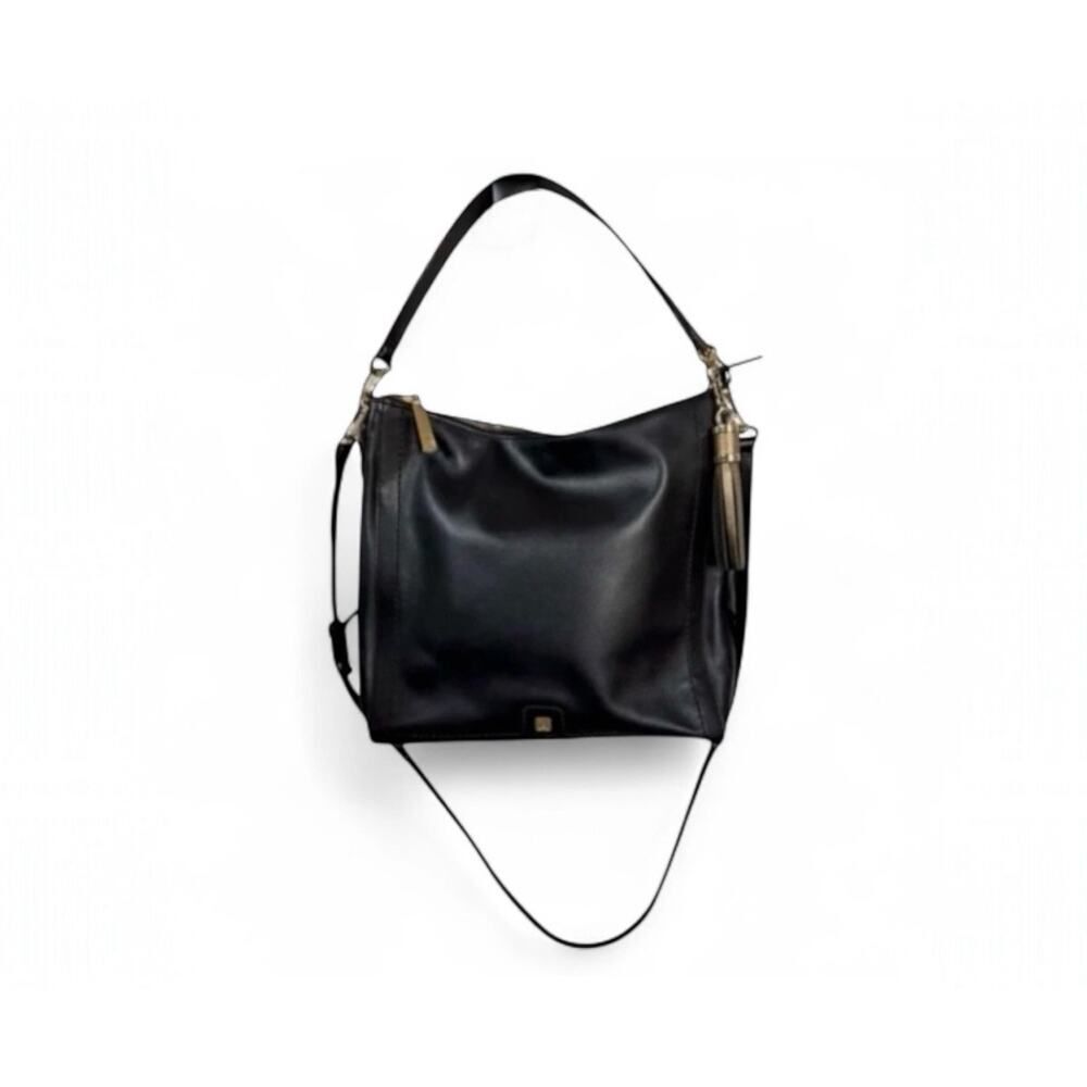 Antonio Melani Black Genuine Leather Medium Square Crossbody Purse Handbag Bag - Picture 4 of 8
